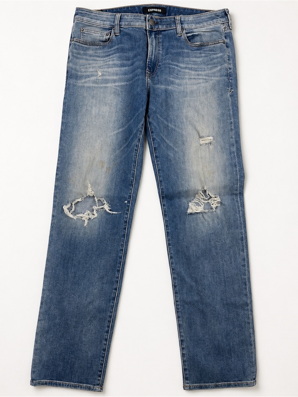 Express Hyper Stretch Distressed Slim Straight Jeans Mens 36x34 Blue